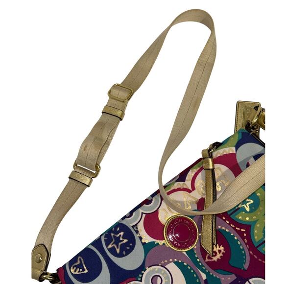 Coach Poppy Signature Canvas Leather Multicolor Shoulder / Crossbody Bag - Picture 12 of 15